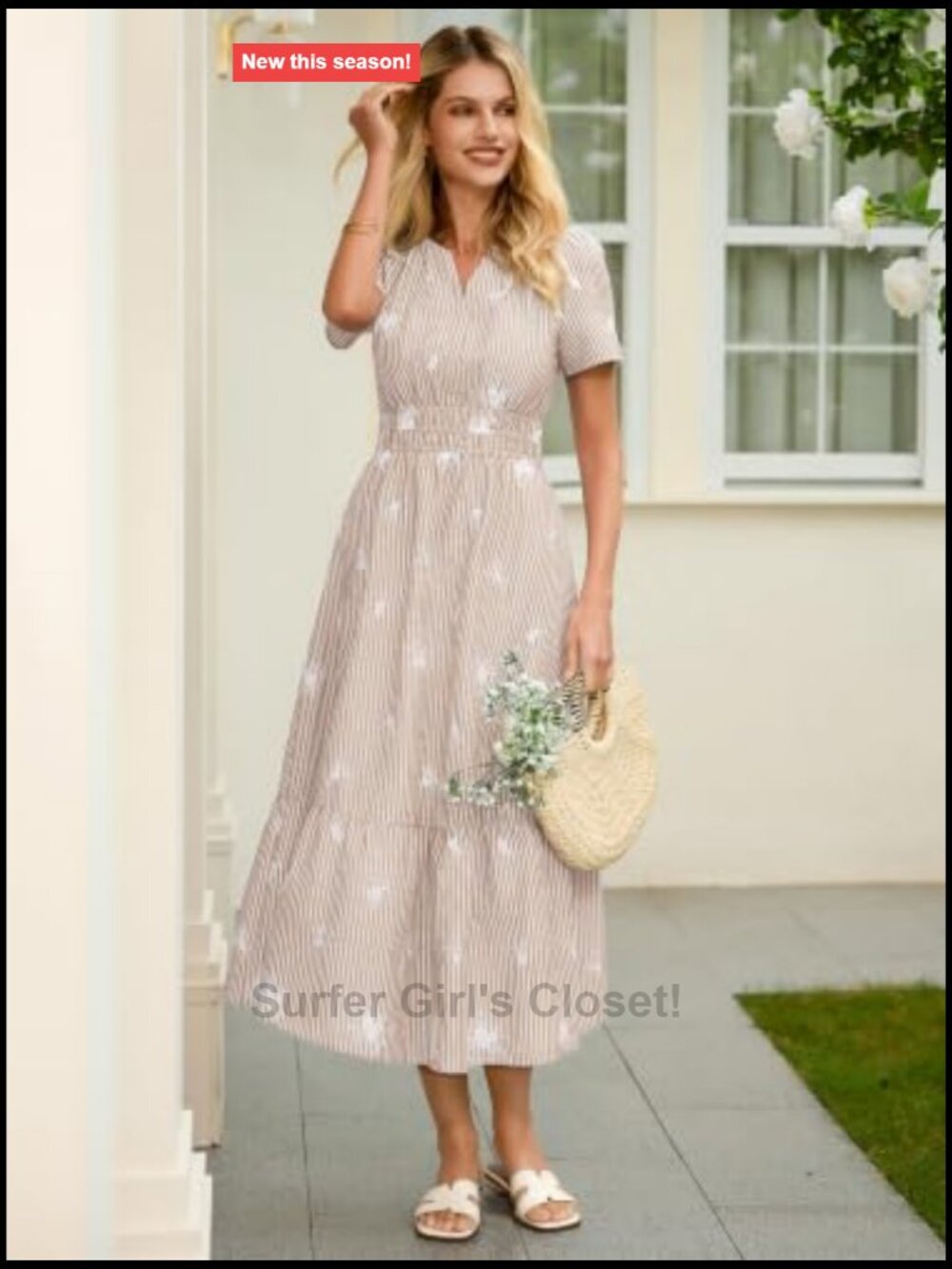 Cotton Blend V-Neck Maxi Dress with Pockets Semi Formal Boho - Picture 2 of 7
